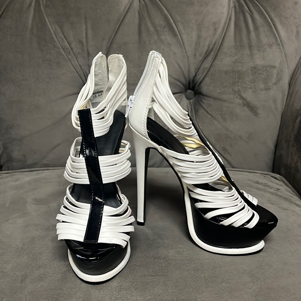 White stiletto heels
